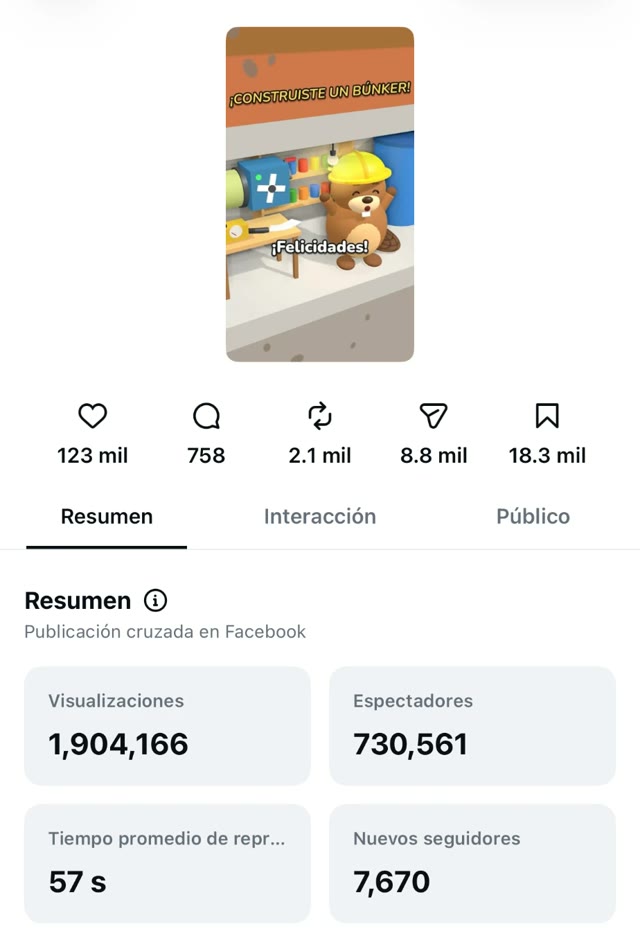 Estadísticas de Instagram del reel del búnker: 1,904,166 visualizaciones
