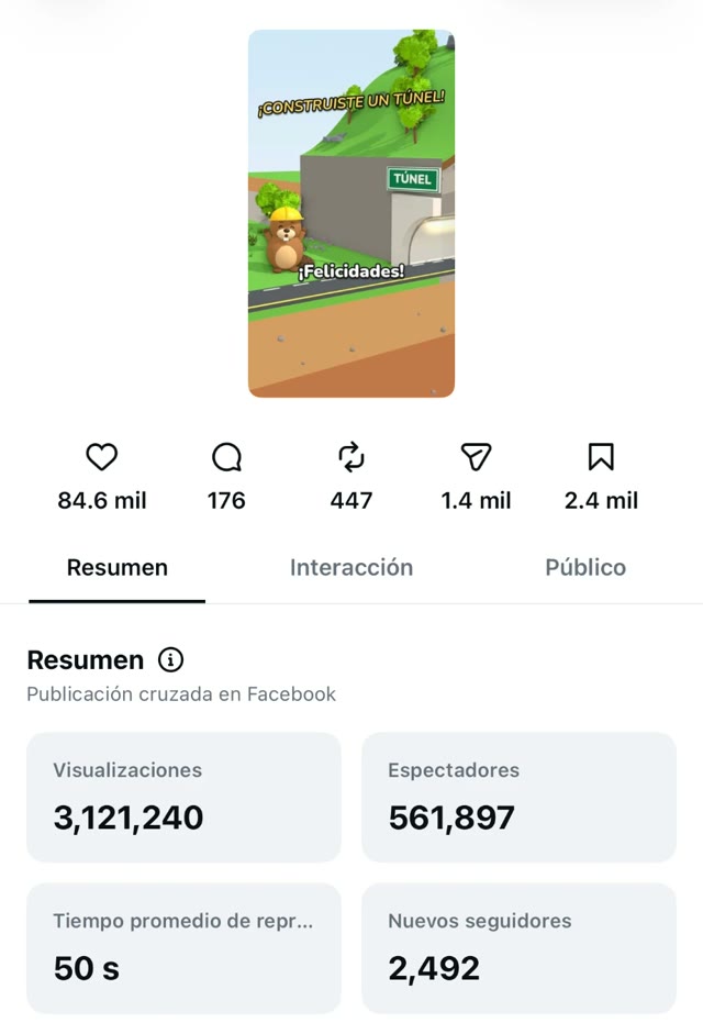 Estadísticas de Instagram del reel «Cómo se construye un túnel»: 3,121,240 visualizaciones
